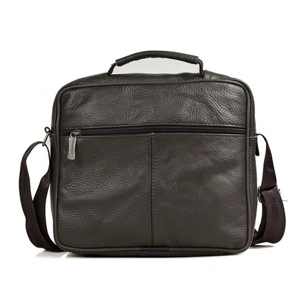 Stylish Coffee Men Genuine Leather Shoulder Bag - Versatile Cowhide Messenger Bag with Zipper Closure for Travel and Everyday Use