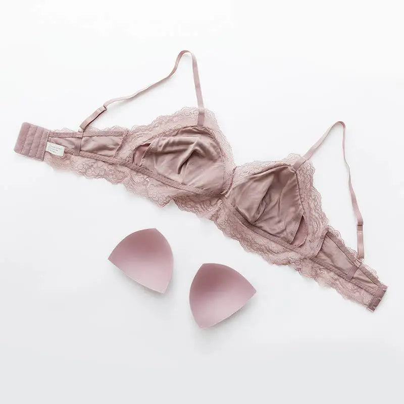 French 100% Mulberry Silk Bra Underwear Sexy Lace Spring and Summer Padded Wireless Seamless Female Everyday
