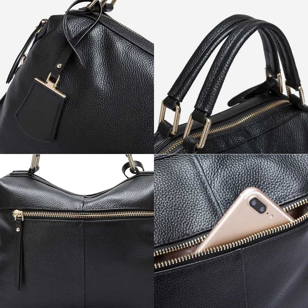 Fashion Women Tote Bag 100% Genuine Leather Handbags Female Boston Charm Messenger Crossbody Purse Luxury Shoulder Bags