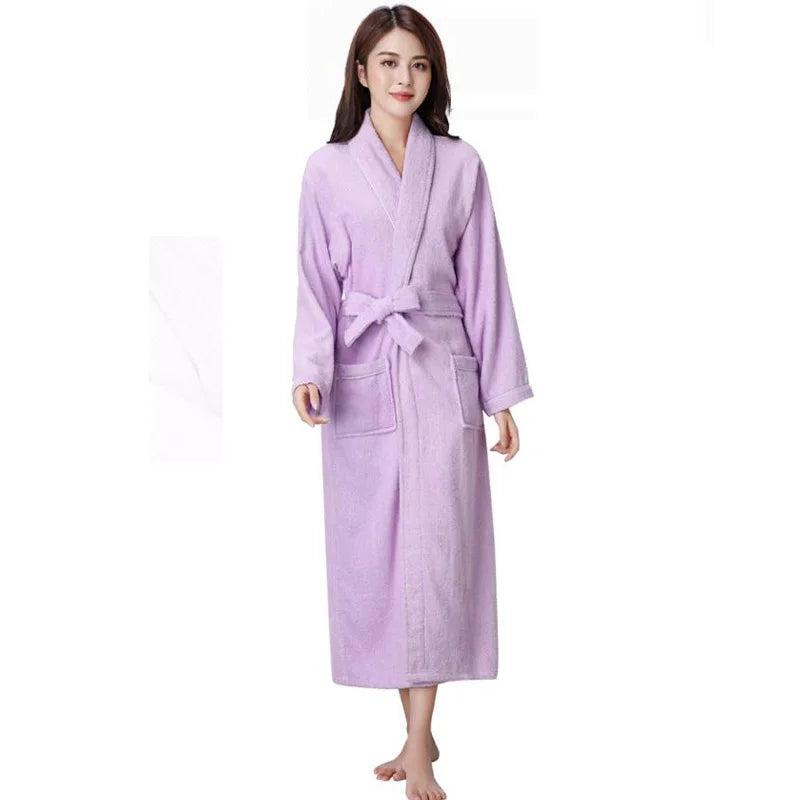 100% Cotton Toweling Terry Extra Long Robe Lovers Soft Bath Robe Men and Women Nightrobe Sleepwear Male Casual Home Bathrobe