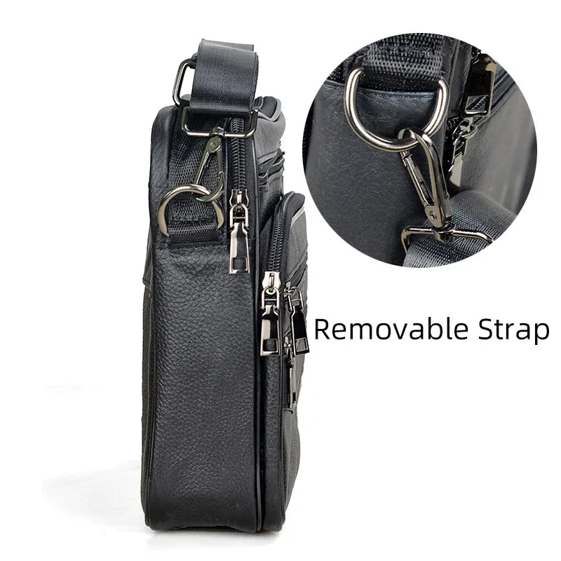 Stylish Men's Genuine Leather Briefcase - High-Quality Cowhide Messenger Bag with Zipper Closure for iPad and Daily Use