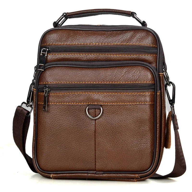 Stylish Men's Genuine Leather Briefcase - High-Quality Cowhide Messenger Bag with Zipper Closure for iPad and Daily Use