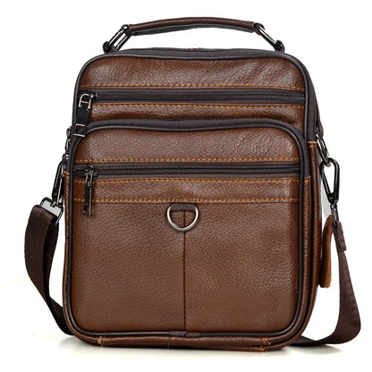 Stylish Men's Genuine Leather Briefcase - High-Quality Cowhide Messenger Bag with Zipper Closure for iPad and Daily Use