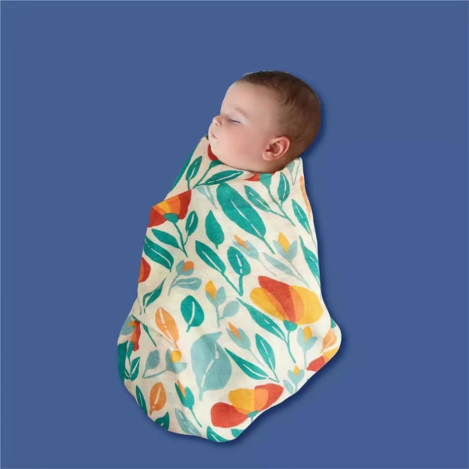 4PCS Gift Set Popular Digital Print Bamboo/100% Cotton Muslin Swaddle Blankets 120*110Cm Newborn Baby Bath Towel Wrap