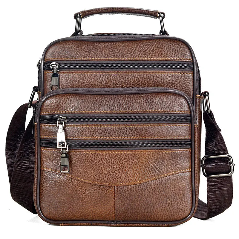 Stylish Men's Genuine Leather Briefcase - High-Quality Cowhide Messenger Bag with Zipper Closure for iPad and Daily Use
