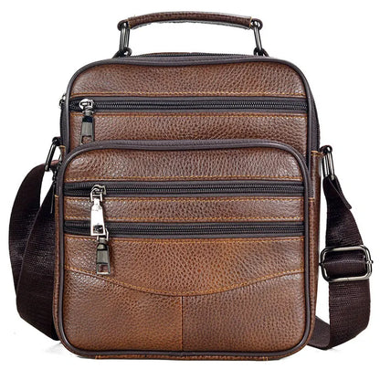 Stylish Men's Genuine Leather Briefcase - High-Quality Cowhide Messenger Bag with Zipper Closure for iPad and Daily Use