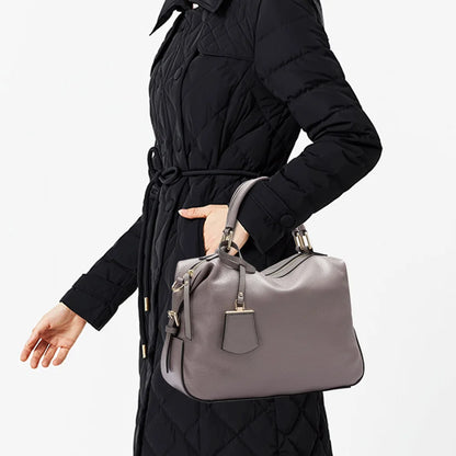 Fashion Women Tote Bag 100% Genuine Leather Handbags Female Boston Charm Messenger Crossbody Purse Luxury Shoulder Bags