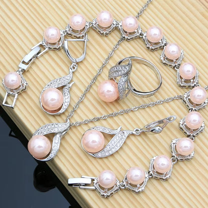 Black Pearls 925 Silver Jewelry Sets for Women Luxury Pearl Beads Bracelet Line Design Earring Ring Necklace for Lady Party Gift