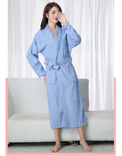 100% Cotton Toweling Terry Extra Long Robe Lovers Soft Bath Robe Men and Women Nightrobe Sleepwear Male Casual Home Bathrobe