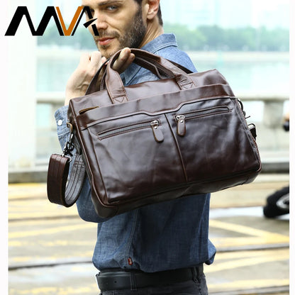 Stylish MVA Men's Genuine Leather Shoulder Bag - Versatile Messenger Tote for 14" Laptops