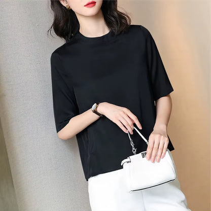 19 Mm Silk T Shirt Women Luxury Brand Autumn Spring Soie Soft Loose Silkki Silke Jedwab Seda Half Sleeve Lady Fashion Top