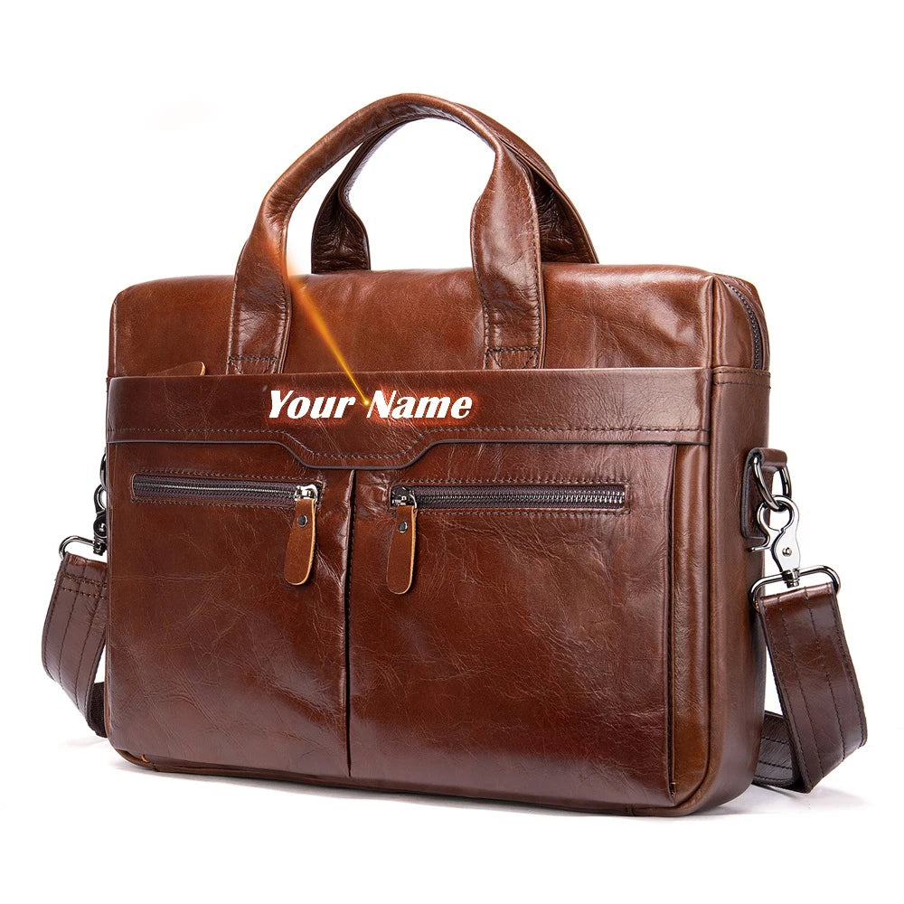Stylish MVA Men's Genuine Leather Shoulder Bag - Versatile Messenger Tote for 14" Laptops
