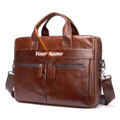 Stylish MVA Men's Genuine Leather Shoulder Bag - Versatile Messenger Tote for 14" Laptops