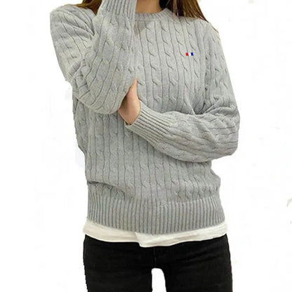 Brand Women'S Clothing 2022 Early Loose O-Neck Knitted Sweater Cable Knitted Sweater 100% Cotton RL8519