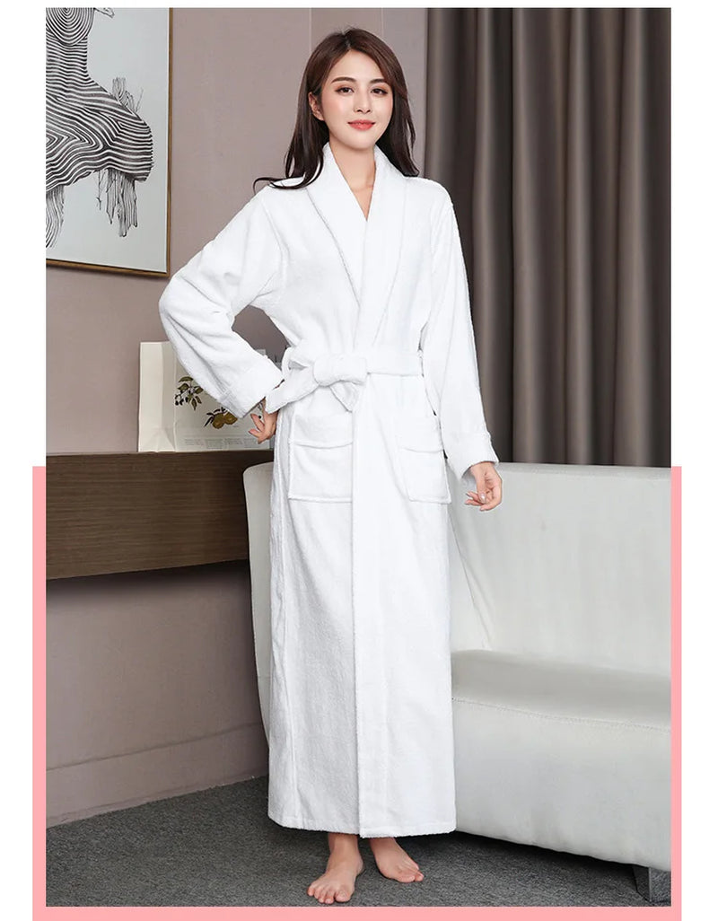 100% Cotton Toweling Terry Extra Long Extra Thick Robe Lovers Bath Robe Men and Women Nightrobe Sleepwear Casual Home Bathrobe