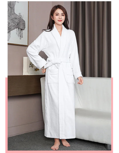 100% Cotton Toweling Terry Extra Long Extra Thick Robe Lovers Bath Robe Men and Women Nightrobe Sleepwear Casual Home Bathrobe
