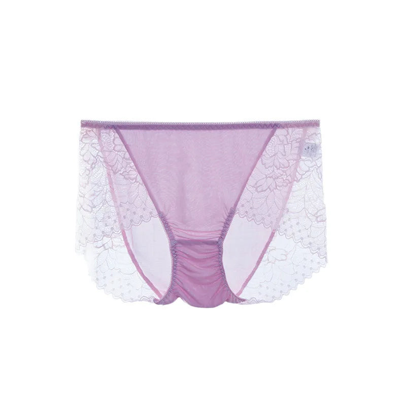 Black Lace Silk Underwear Women 100% Silk Briefs Lace Sexy Comfort Bag Hip Seamless Waist Briefs