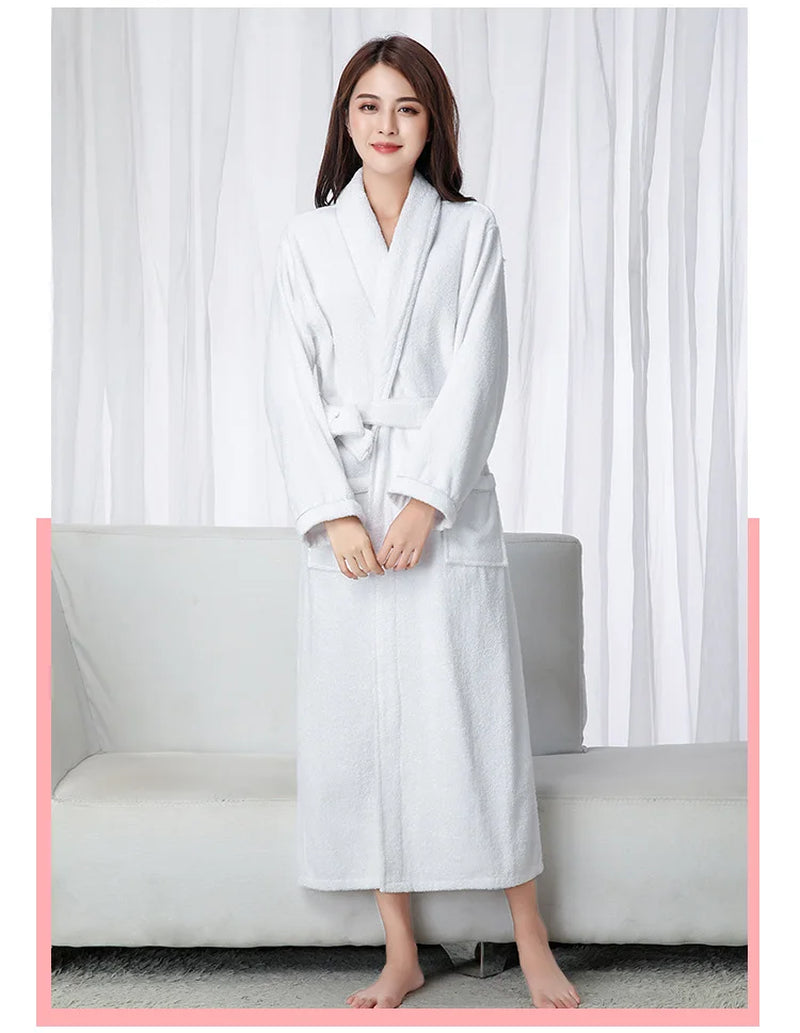 100% Cotton Toweling Terry Extra Long Robe Lovers Soft Bath Robe Men and Women Nightrobe Sleepwear Male Casual Home Bathrobe