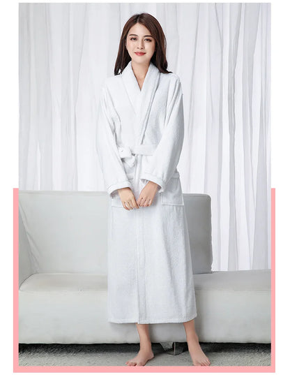 100% Cotton Toweling Terry Extra Long Robe Lovers Soft Bath Robe Men and Women Nightrobe Sleepwear Male Casual Home Bathrobe