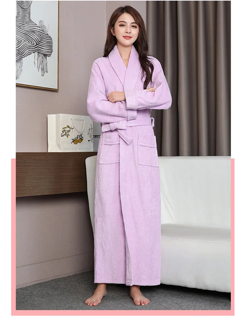 100% Cotton Toweling Terry Extra Long Extra Thick Robe Lovers Bath Robe Men and Women Nightrobe Sleepwear Casual Home Bathrobe
