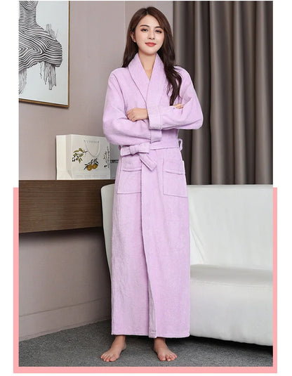 100% Cotton Toweling Terry Extra Long Extra Thick Robe Lovers Bath Robe Men and Women Nightrobe Sleepwear Casual Home Bathrobe