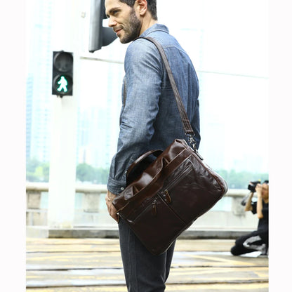 Stylish MVA Men's Genuine Leather Shoulder Bag - Versatile Messenger Tote for 14" Laptops