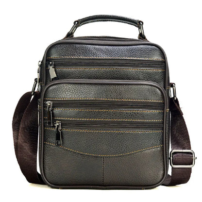 Stylish Men's Genuine Leather Briefcase - High-Quality Cowhide Messenger Bag with Zipper Closure for iPad and Daily Use