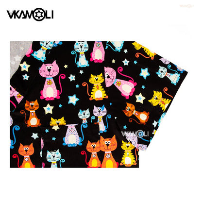 Prints in Cats Scrub Tops for Women Scrub T Vet Scrub Uniform in 100% Cotton Hospital Scrubs Tops Nursing Uniform for Unisex