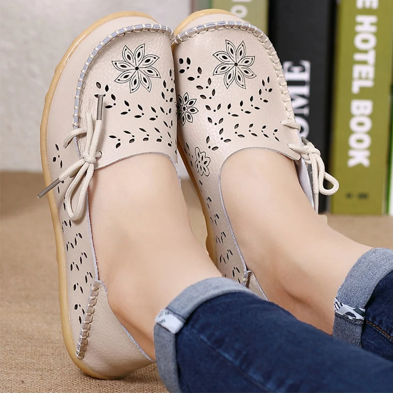 Women Flat Soft Genuine Leather Shoes Woman Loafers Slip on Driver Mocassin Femme Breathable Summer Flats Women Leather Shoes