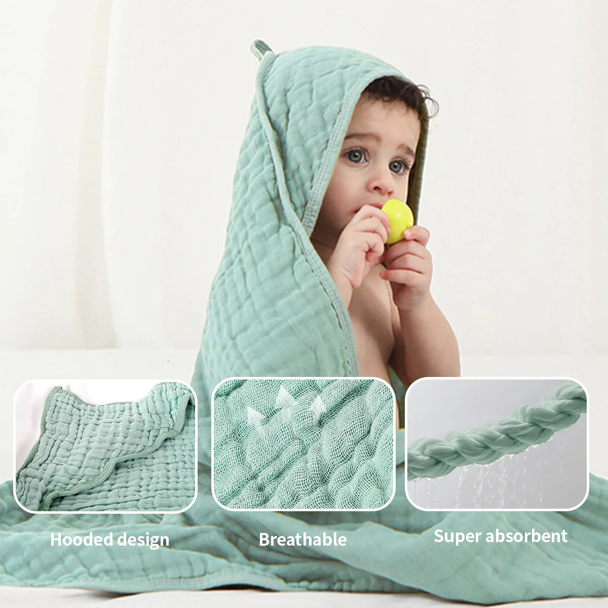 1Pc 100% Cotton Baby Hooded Bath Towel Gauze Soft Newborn Baby Swaddle Blankets Infant Wrap Receiving Blanket Toddler Bathrobe