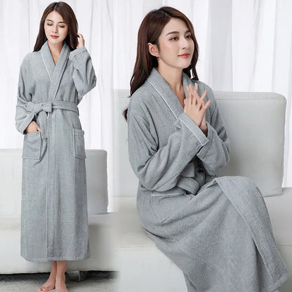 100% Cotton Toweling Terry Extra Long Robe Lovers Soft Bath Robe Men and Women Nightrobe Sleepwear Male Casual Home Bathrobe