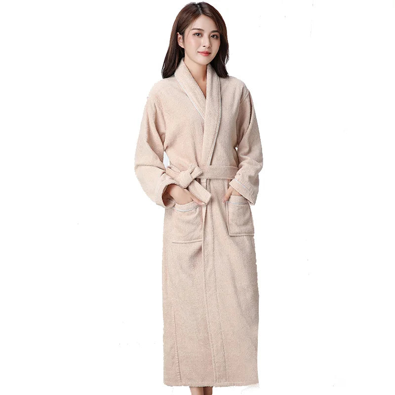 100% Cotton Toweling Terry Extra Long Robe Lovers Soft Bath Robe Men and Women Nightrobe Sleepwear Male Casual Home Bathrobe