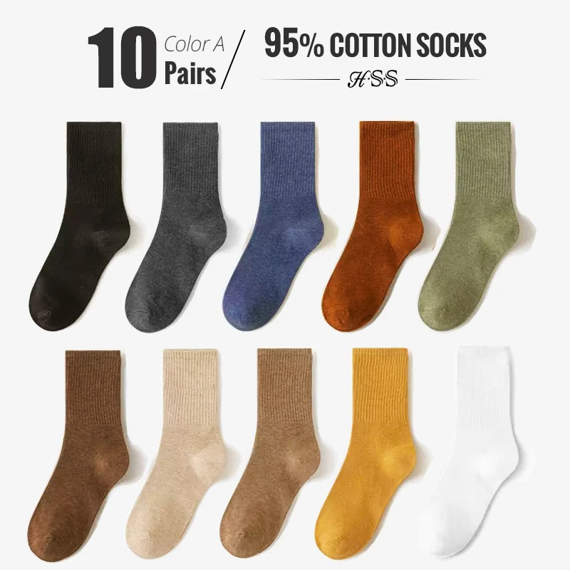 5/10 Pairs 95% Combed Cotton Socks Men Business Dress Long Socks Soft Breathable Spring Summer Colorful Sock for Man 5Pairs/Lot