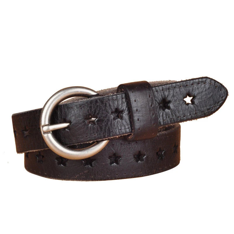 2.3CM Fashion Women Belt Brand Designer Luxury Full Grain Leather Belt Genuine Leather Cowskin Hollow Out Popular Ladies Belt