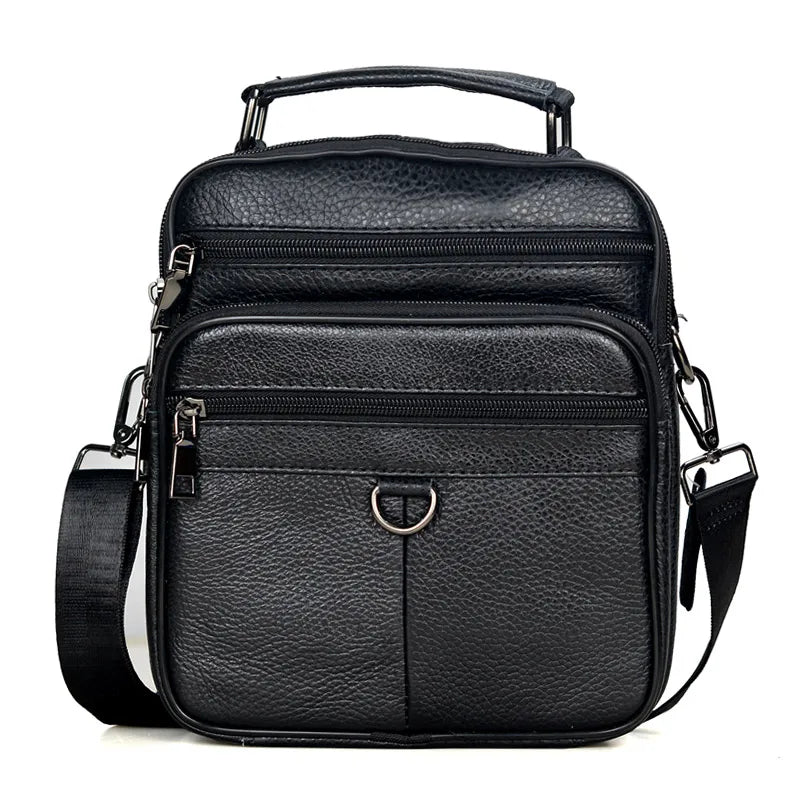 Stylish Men's Genuine Leather Briefcase - High-Quality Cowhide Messenger Bag with Zipper Closure for iPad and Daily Use