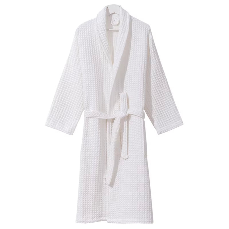 100%Cotton Waffle Kimono Robes Unisex Lovers Soft Bath Robe Menwomen Nightrobe Sleepwear Male Casual Home Bathrobe