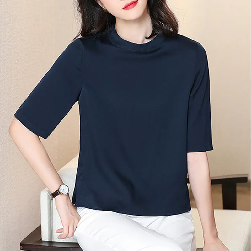 19 Mm Silk T Shirt Women Luxury Brand Autumn Spring Soie Soft Loose Silkki Silke Jedwab Seda Half Sleeve Lady Fashion Top