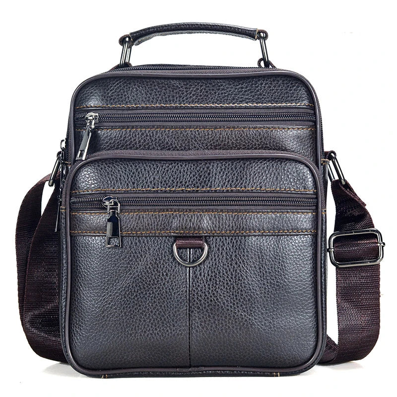 Stylish Men's Genuine Leather Briefcase - High-Quality Cowhide Messenger Bag with Zipper Closure for iPad and Daily Use