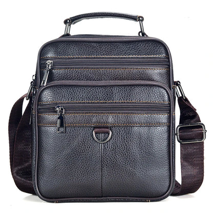 Stylish Men's Genuine Leather Briefcase - High-Quality Cowhide Messenger Bag with Zipper Closure for iPad and Daily Use
