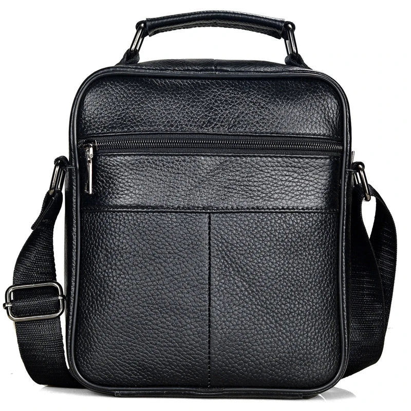 Stylish Men's Genuine Leather Briefcase - High-Quality Cowhide Messenger Bag with Zipper Closure for iPad and Daily Use