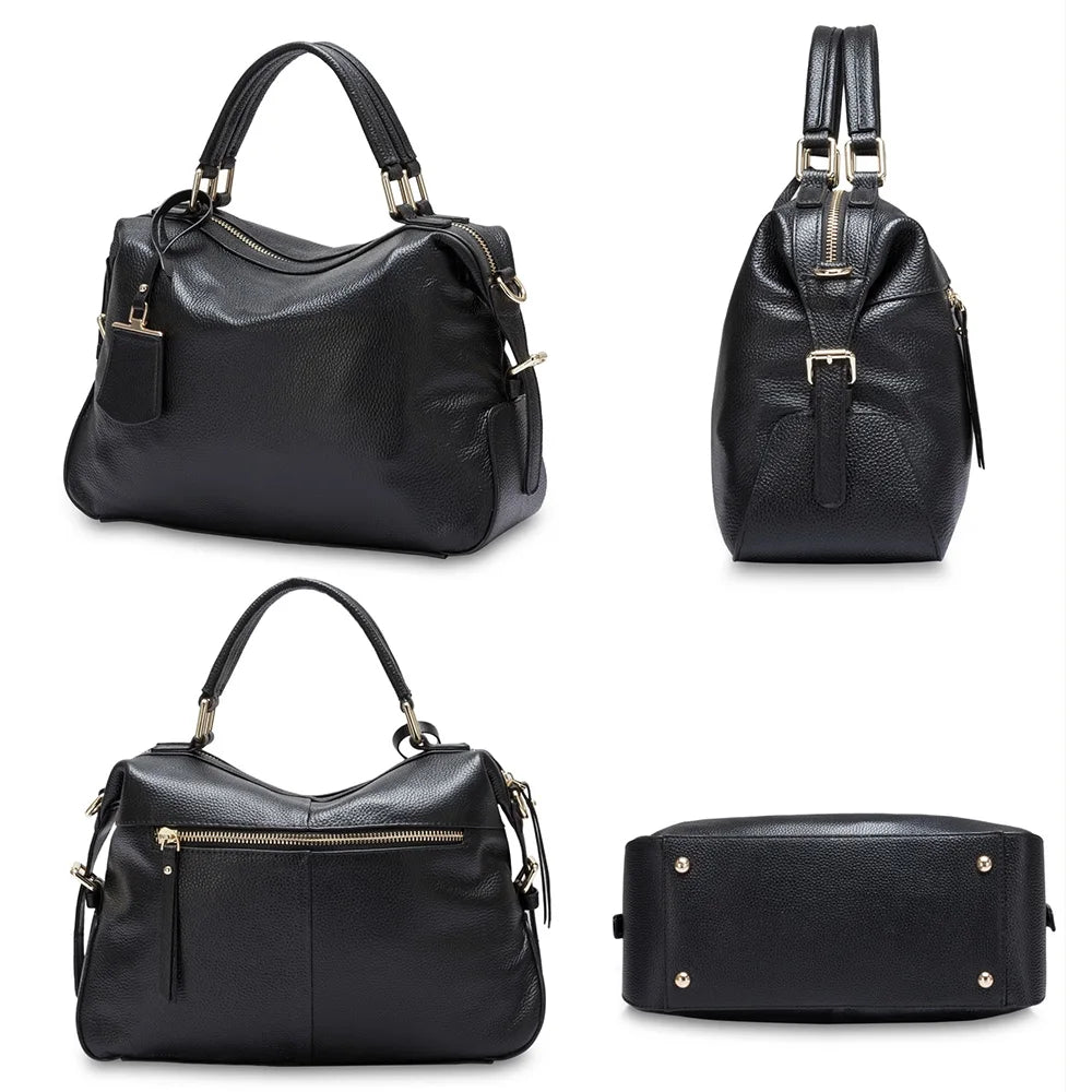 Fashion Women Tote Bag 100% Genuine Leather Handbags Female Boston Charm Messenger Crossbody Purse Luxury Shoulder Bags