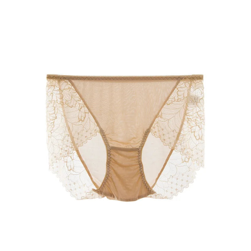 Black Lace Silk Underwear Women 100% Silk Briefs Lace Sexy Comfort Bag Hip Seamless Waist Briefs