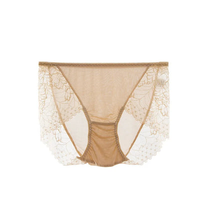 Black Lace Silk Underwear Women 100% Silk Briefs Lace Sexy Comfort Bag Hip Seamless Waist Briefs