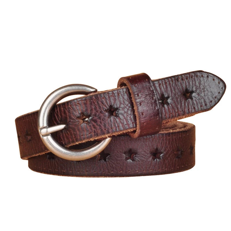 2.3CM Fashion Women Belt Brand Designer Luxury Full Grain Leather Belt Genuine Leather Cowskin Hollow Out Popular Ladies Belt