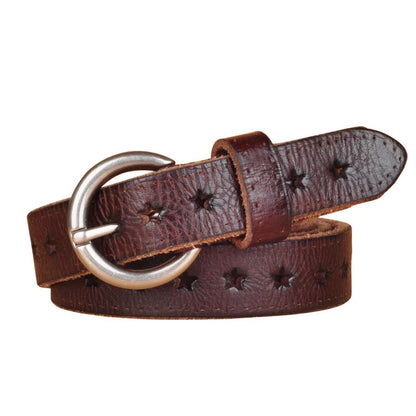 2.3CM Fashion Women Belt Brand Designer Luxury Full Grain Leather Belt Genuine Leather Cowskin Hollow Out Popular Ladies Belt