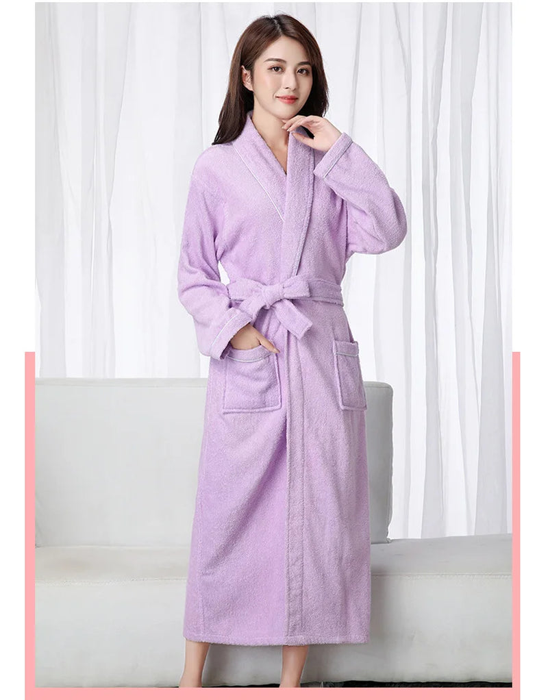 100% Cotton Toweling Terry Extra Long Robe Lovers Soft Bath Robe Men and Women Nightrobe Sleepwear Male Casual Home Bathrobe