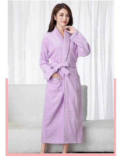 100% Cotton Toweling Terry Extra Long Robe Lovers Soft Bath Robe Men and Women Nightrobe Sleepwear Male Casual Home Bathrobe