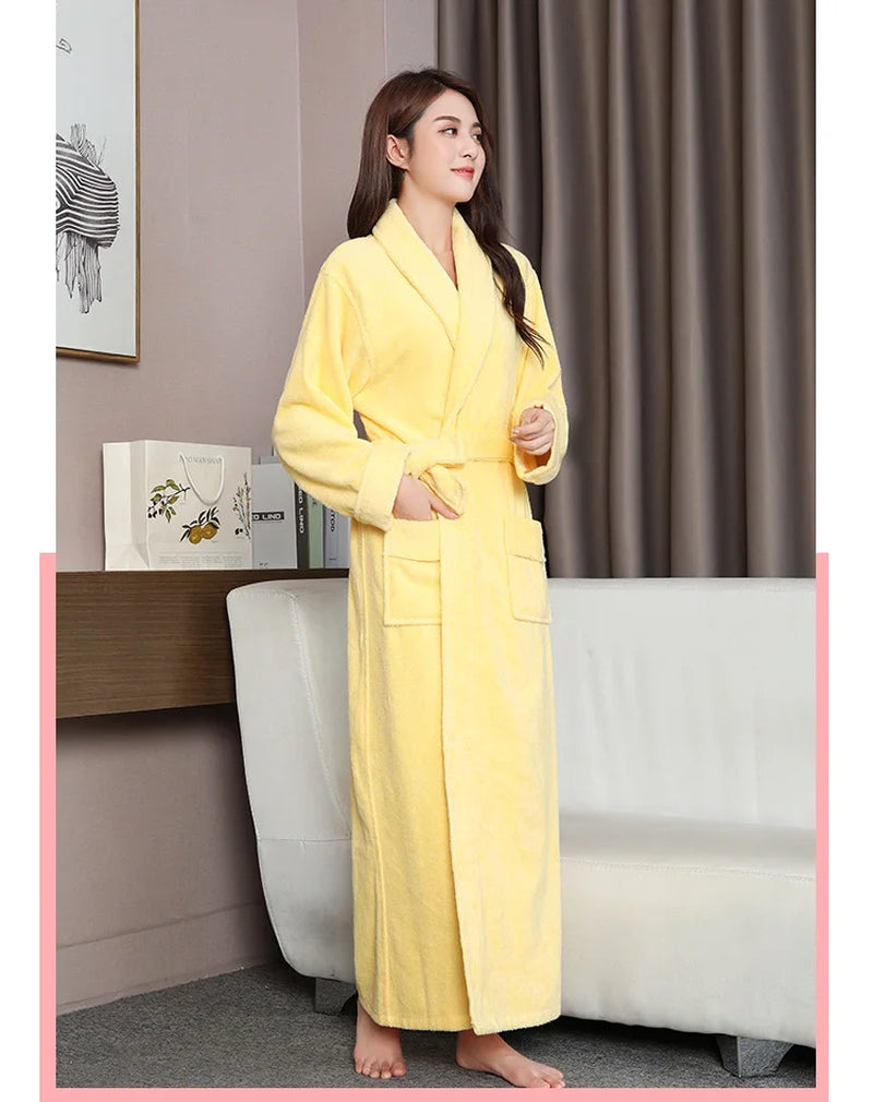 100% Cotton Toweling Terry Extra Long Extra Thick Robe Lovers Bath Robe Men and Women Nightrobe Sleepwear Casual Home Bathrobe