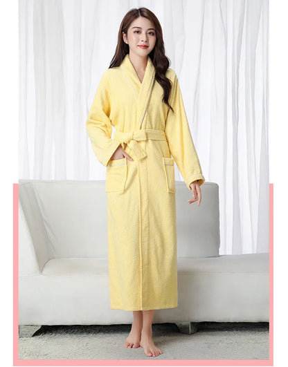 100% Cotton Toweling Terry Extra Long Robe Lovers Soft Bath Robe Men and Women Nightrobe Sleepwear Male Casual Home Bathrobe