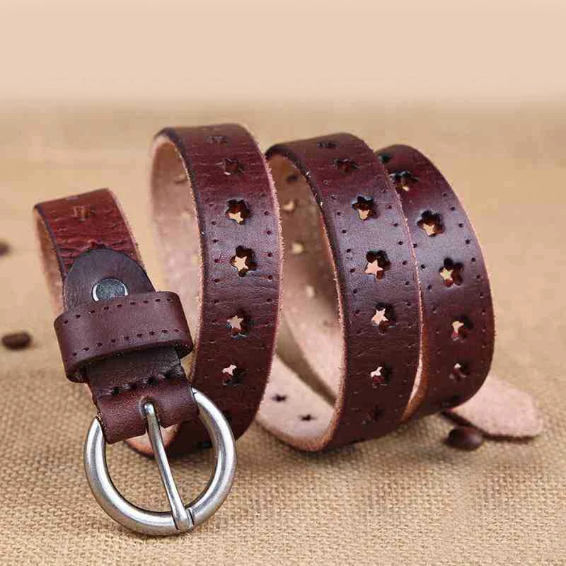 2.3CM Fashion Women Belt Brand Designer Luxury Full Grain Leather Belt Genuine Leather Cowskin Hollow Out Popular Ladies Belt